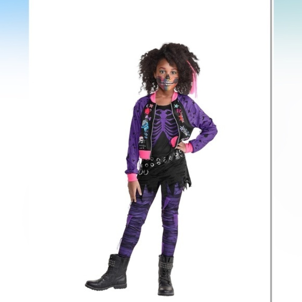 PUNK ZOMBIE girls purple Halloween costume kit size large 12-14